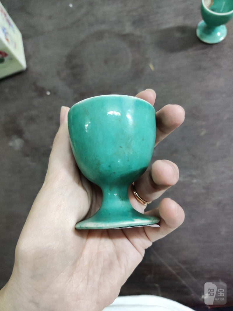 清 绿釉高足杯一对 - 图4